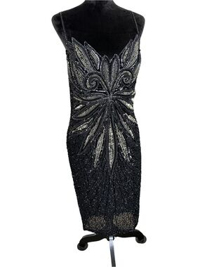 STUNNING Black Tie Beaded Spaghetti Strap Evening Dress